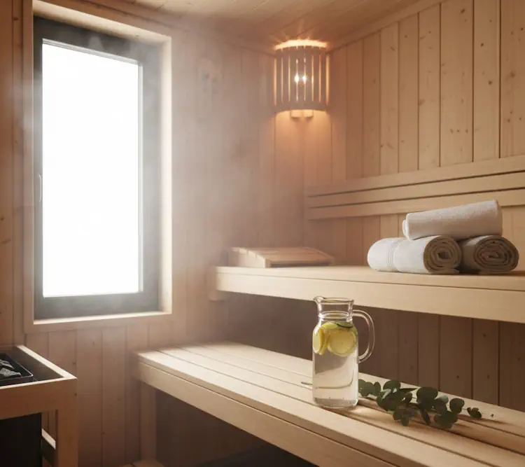 Современная деревянная сауна, пар, детокс
